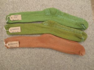 3 pairs of socks labelled green olive, mosstone, macaroon